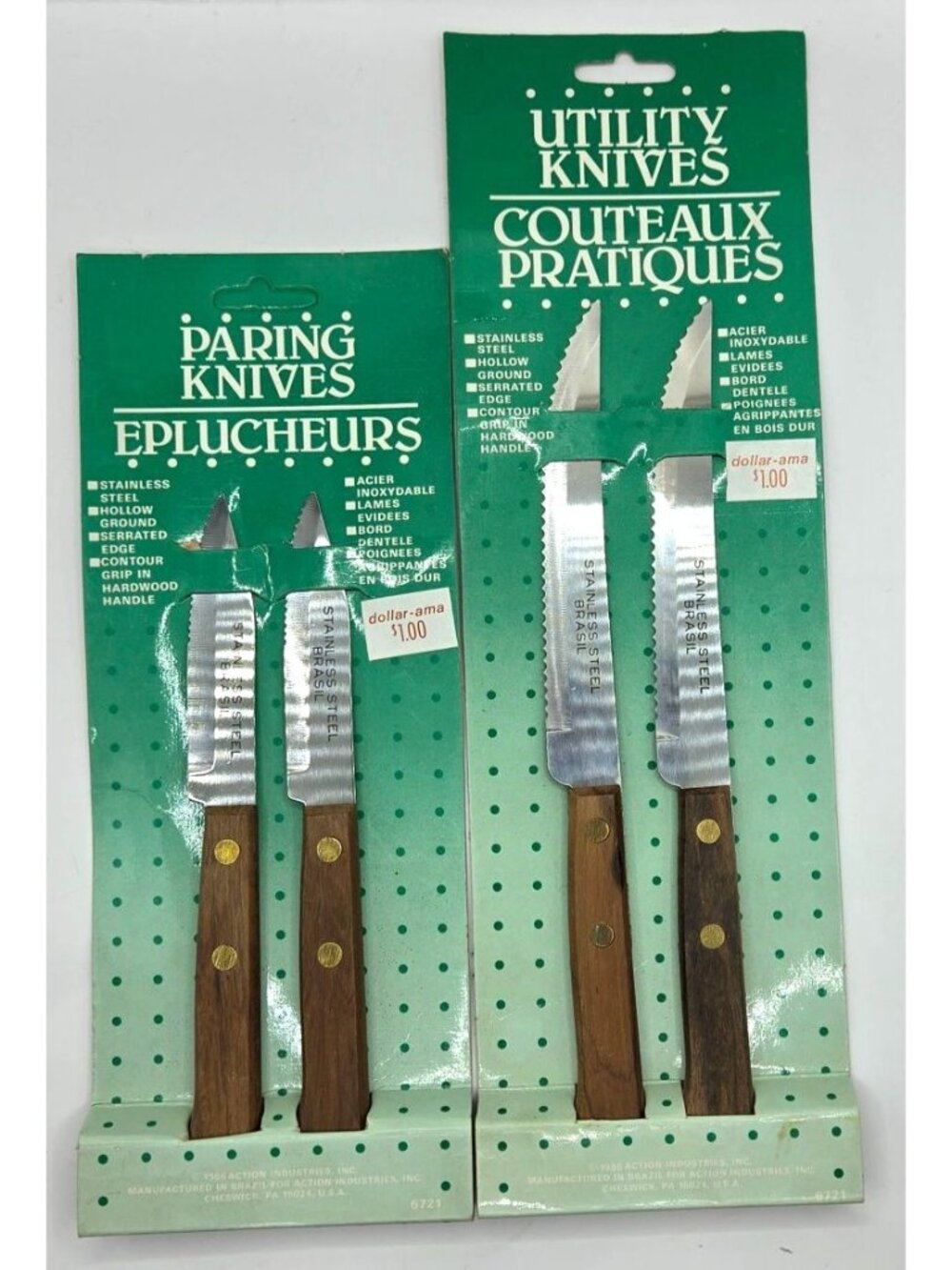 Vintage Stainless Steel Paring & Utility Knives Set Hardwood Handles New in Pack